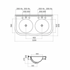 Viadurini Bathroom Keramikwaschbecken-Modernes Doppelwaschbecken oder Wandwaschbecken aus Keramik Avise