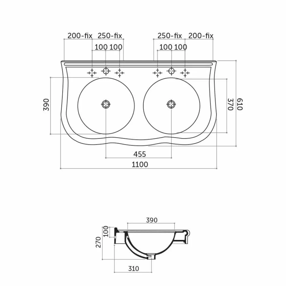 Viadurini Bathroom Keramikwaschbecken-Modernes Doppelwaschbecken oder Wandwaschbecken aus Keramik Avise