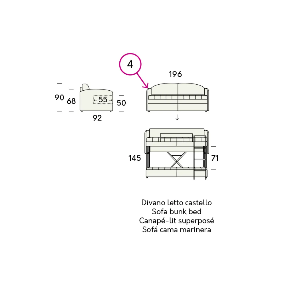 Viadurini Italian Sofas Moderne Schlafsofas-Modernes Etagenschlafsofa aus braunem Stoff Made in Italy - Pont