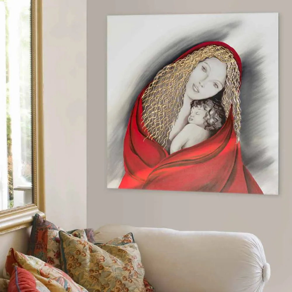 Viadurini Decor Religiöse Bilder-Modernes Gemälde handgefertigt Madonna