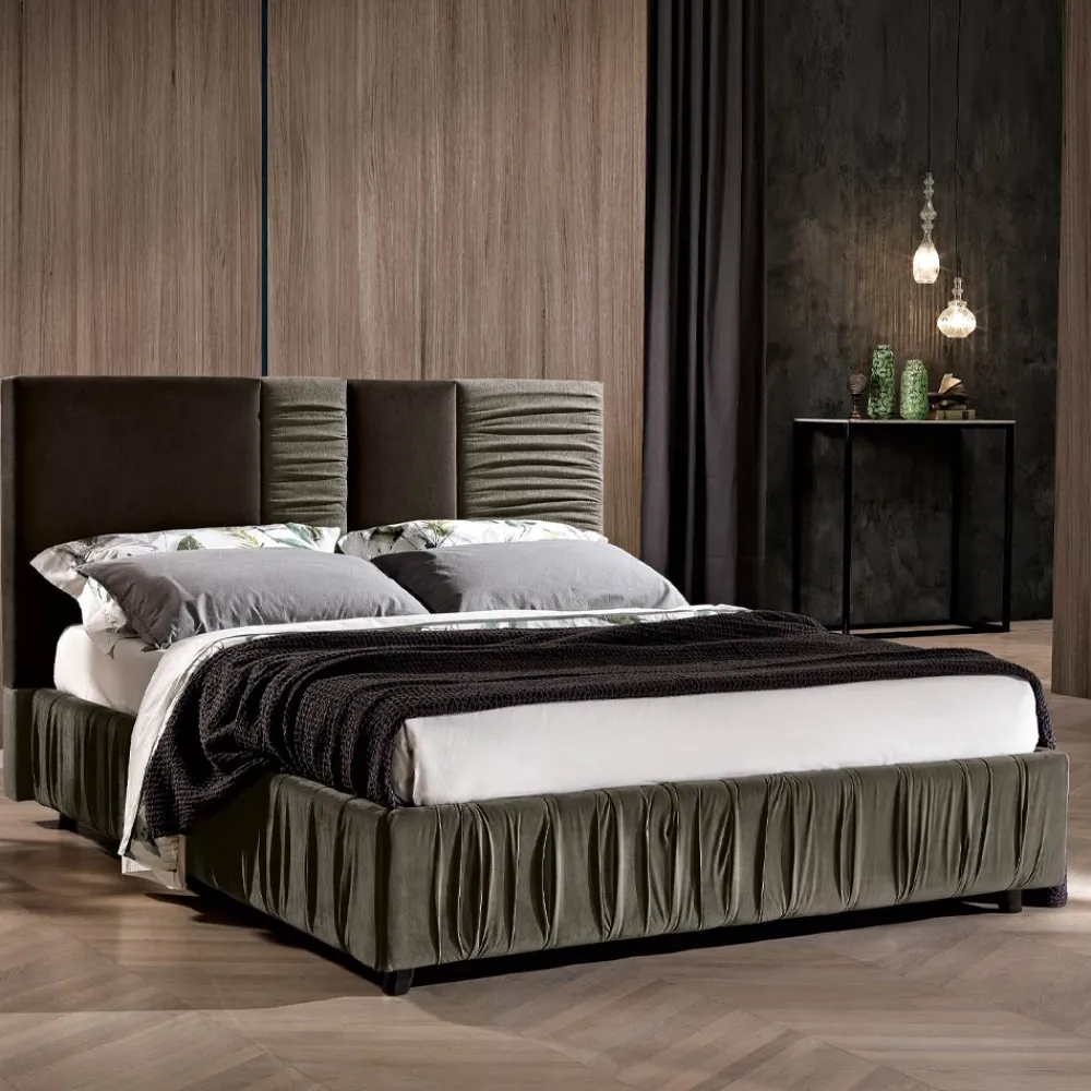 Viadurini Night Design Polsterbetten-Modernes gepolstertes Doppelbett mit Falten oder gestepptem Design - Thomas