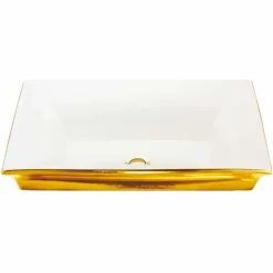 Viadurini Bathroom Waschbecken Aus Fire Clay-modernes Halbeinbauwaschbecken aus fire clay und gold 24 Karat, Guido