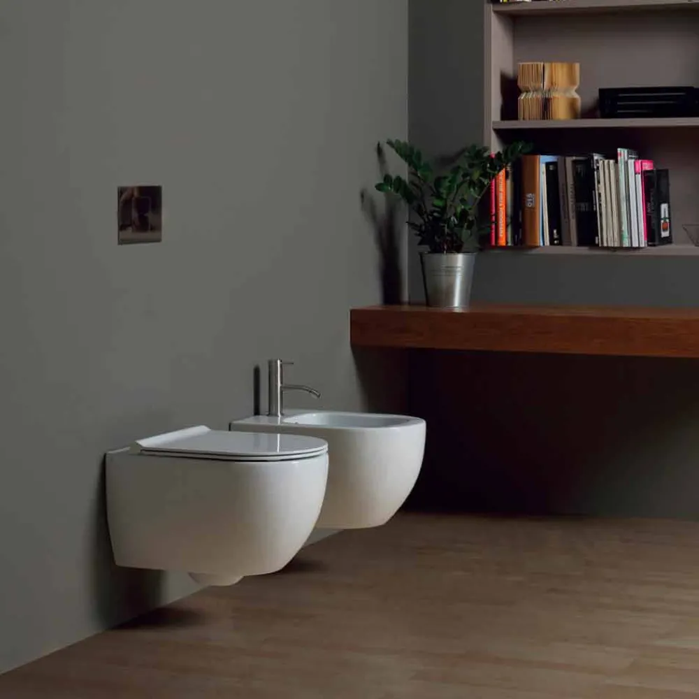 Viadurini Bathroom Bidet-Modernes hängendes Bidet aus weißer Keramik Star 50x35cm made in Italy