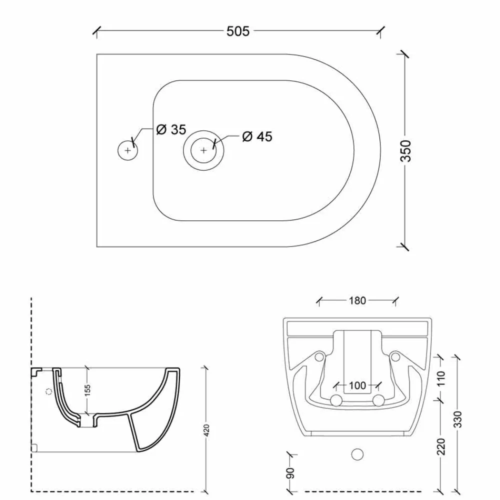 Viadurini Bathroom Bidet-Modernes hängendes Bidet aus weißer Keramik Star 50x35cm made in Italy