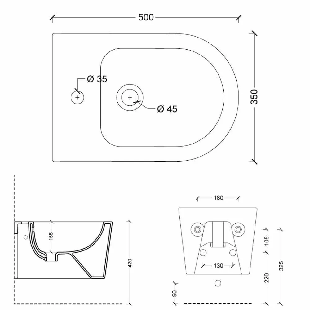 Viadurini Bathroom Bidet-Modernes hängendes Bidet aus Keramik Shine Square 50x35, made in Italy