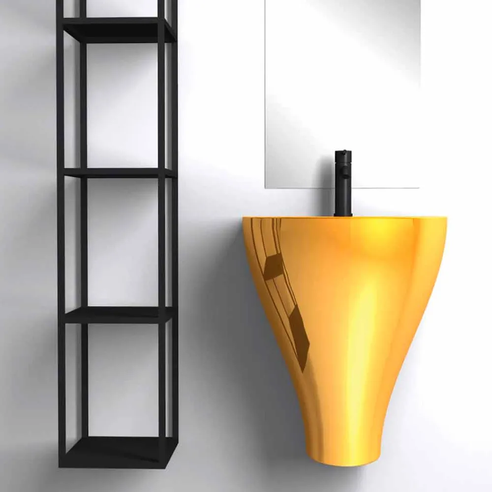 Viadurini Bathroom Keramikwaschbecken-Modernes hängendes Waschbecken in den Tonwaren hergestellt in Italien, Fiorello