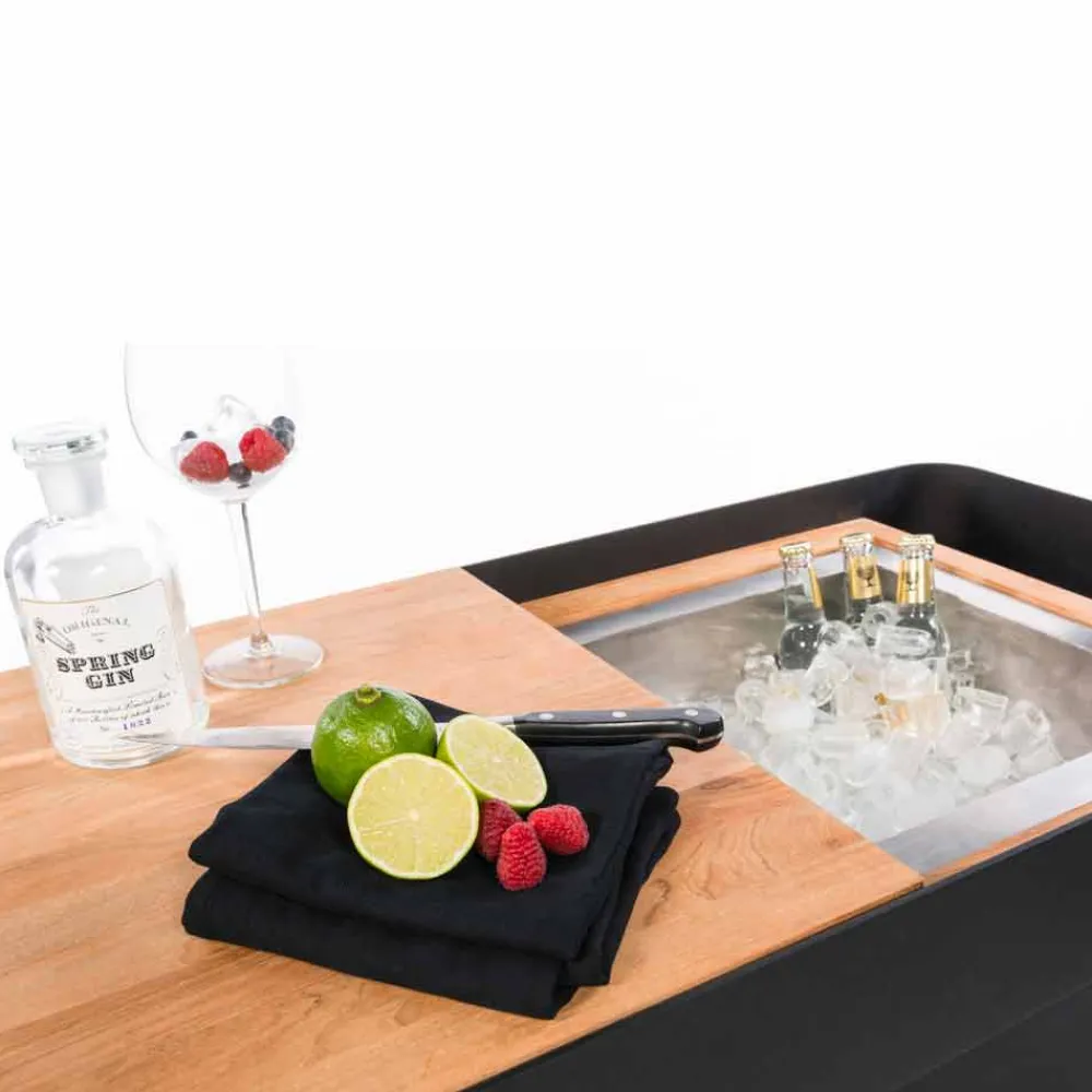 Viadurini in the Garden Outdoor Küchen-Modernes mobiles Bar-on-Wheels-Design mit Tisch aus Holz und Stahl - Giancalliope