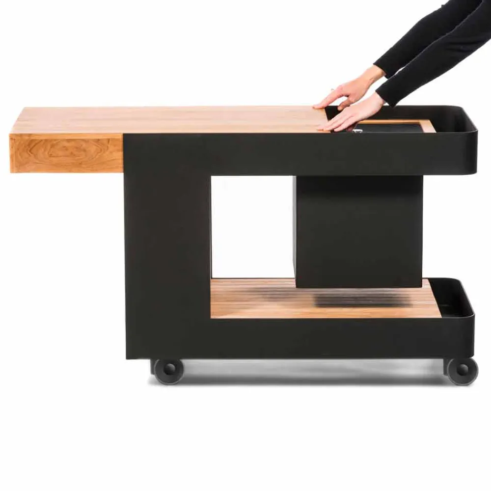 Viadurini in the Garden Outdoor Küchen-Modernes mobiles Bar-on-Wheels-Design mit Tisch aus Holz und Stahl - Giancalliope