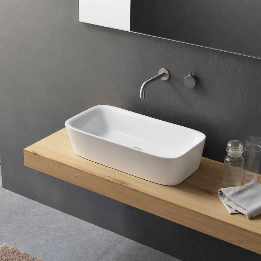 Viadurini Bathroom Keramikwaschbecken-Modernes rechteckiges Arbeitsplattenwaschbecken in Keramikdesign - Lipperialav1