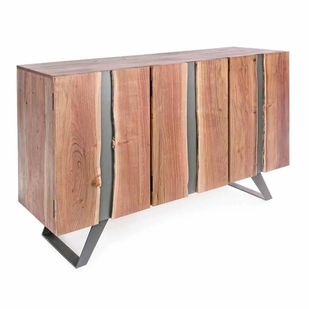 Viadurini Living Anrichte-Modernes Sideboard aus Akazienholz mit Metalleinsätzen Homemotion - Sonia