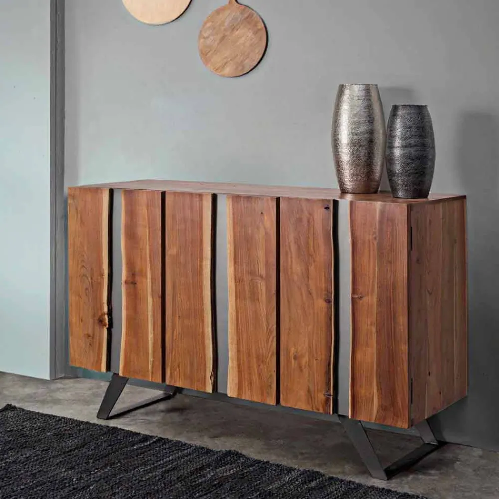 Viadurini Living Anrichte-Modernes Sideboard aus Akazienholz mit Metalleinsätzen Homemotion - Sonia
