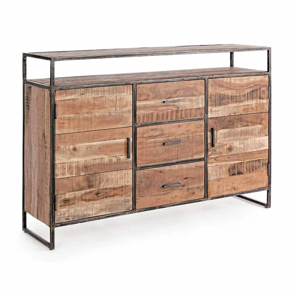 Viadurini Living Anrichte-Modernes Sideboard mit Struktur aus Akazienholz und Stahl Homemotion - Posta
