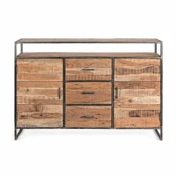 Viadurini Living Anrichte-Modernes Sideboard mit Struktur aus Akazienholz und Stahl Homemotion - Posta