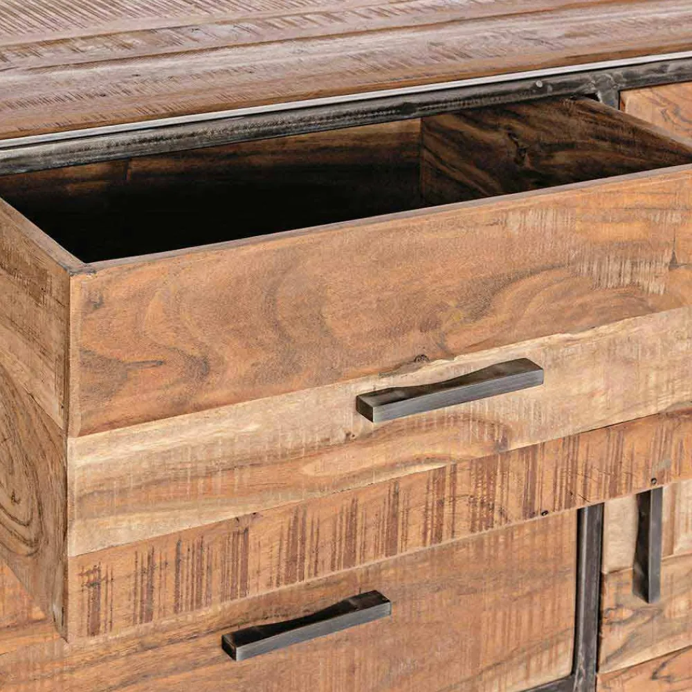 Viadurini Living Anrichte-Modernes Sideboard mit Struktur aus Akazienholz und Stahl Homemotion - Posta