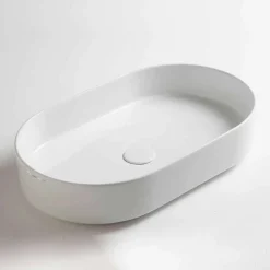 Viadurini Bathroom Keramikwaschbecken-Modernes und ovales Aufsatzwaschbecken aus Keramik Made in Italy - Dable