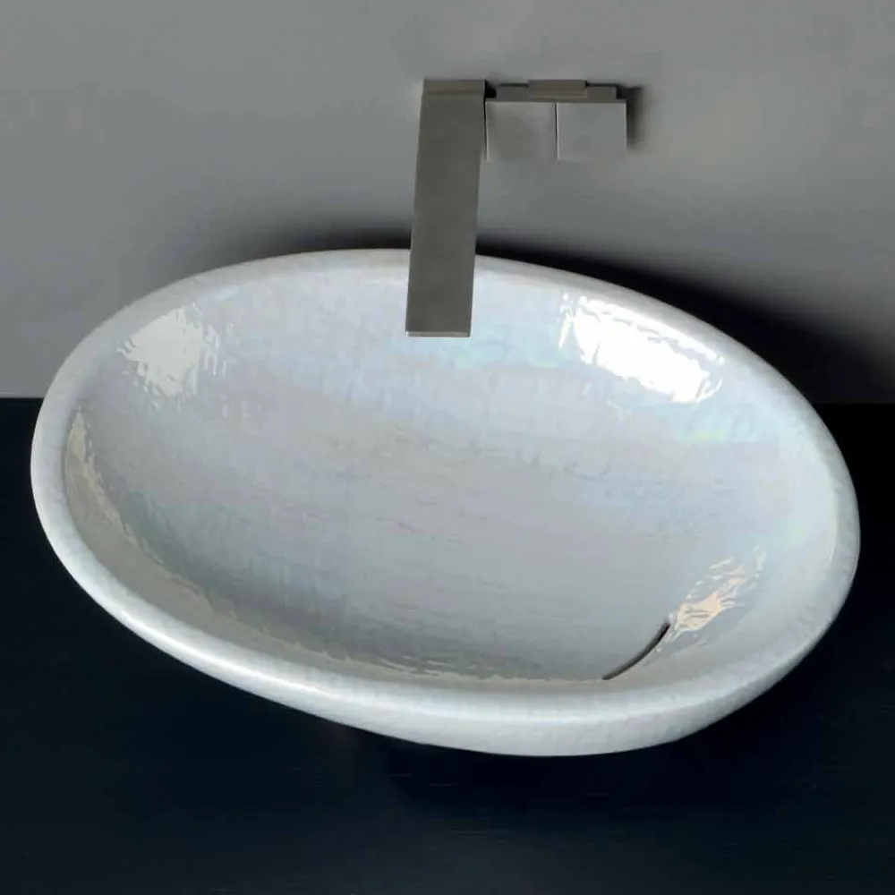 Viadurini Bathroom Keramikwaschbecken-Mother-of-pea mrl Aufsatzwaschtischmodernes Design made in Italy Glossy