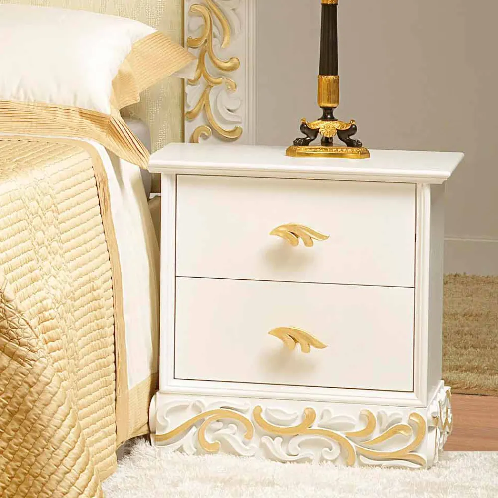 Viadurini Living Nachttische-Nachtschrank weiß mit 2 Schubladen und Deko in Gold Kush