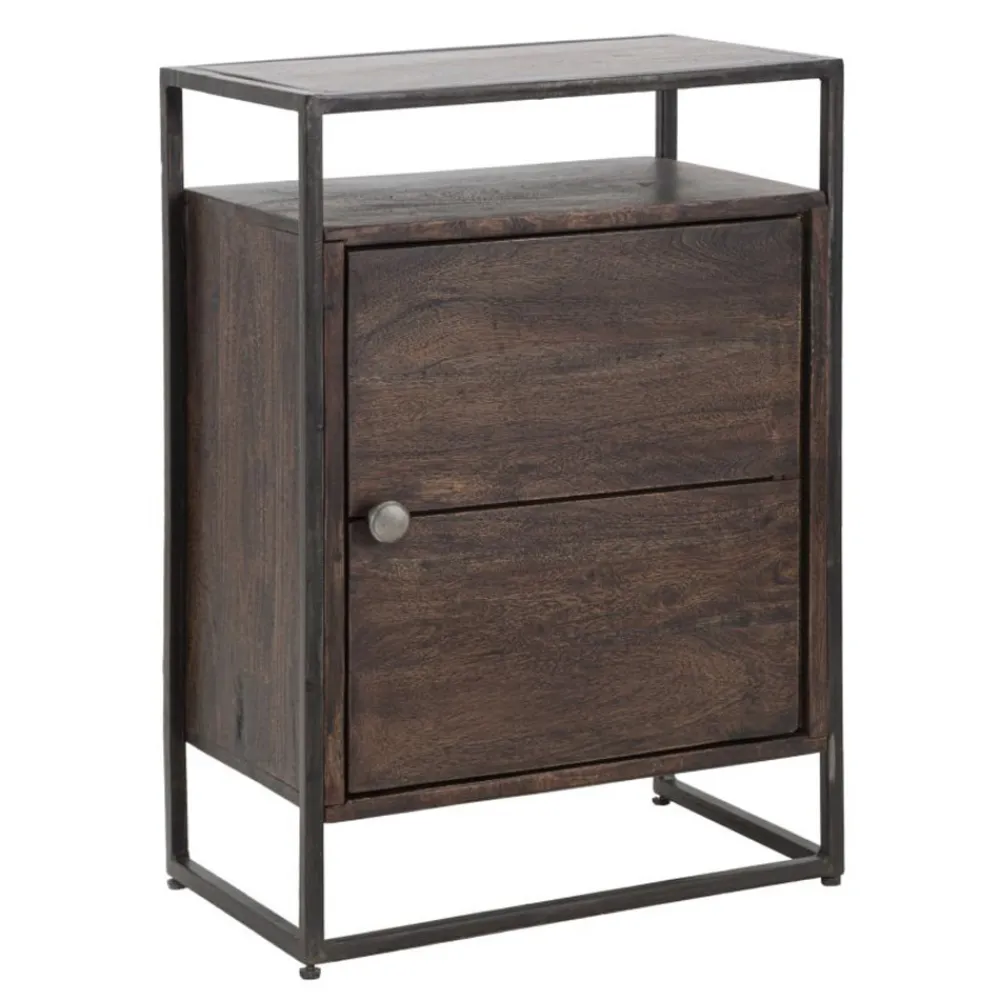Viadurini Living Nachttische-Nachttisch aus Akazienholz mit Eisenstruktur im Industriestil - Cacio