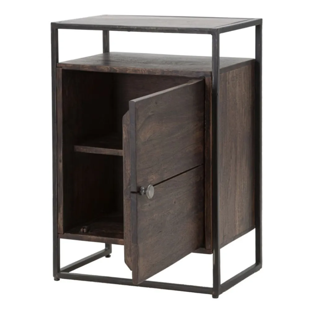 Viadurini Living Nachttische-Nachttisch aus Akazienholz mit Eisenstruktur im Industriestil - Cacio