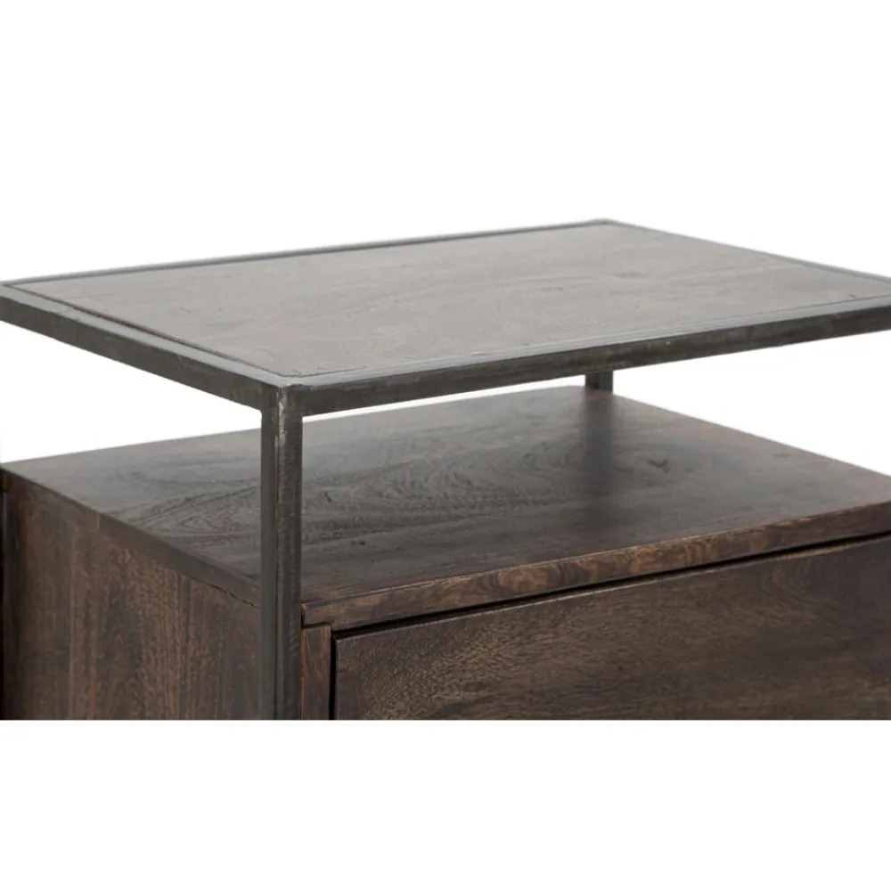 Viadurini Living Nachttische-Nachttisch aus Akazienholz mit Eisenstruktur im Industriestil - Cacio