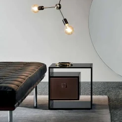 Viadurini Living Nachttische|Moderne Couchtische-Nachttisch aus Rauchglas mit Lederschublade 2 Dimensionen - Linzy