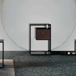Viadurini Living Nachttische|Moderne Couchtische-Nachttisch aus Rauchglas mit Lederschublade 2 Dimensionen - Linzy