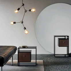 Viadurini Living Nachttische|Moderne Couchtische-Nachttisch aus Rauchglas mit Lederschublade 2 Dimensionen - Linzy