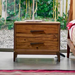 Viadurini Living Nachttische-Nachttisch mit 2 Schubladen aus antikem Eichenholz, L60xP42cm, Margo