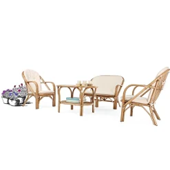 Viadurini in the Garden Sessel Rattan-Natürlicher Rattan-Gartensessel mit abnehmbarem Kissen - Maurizia