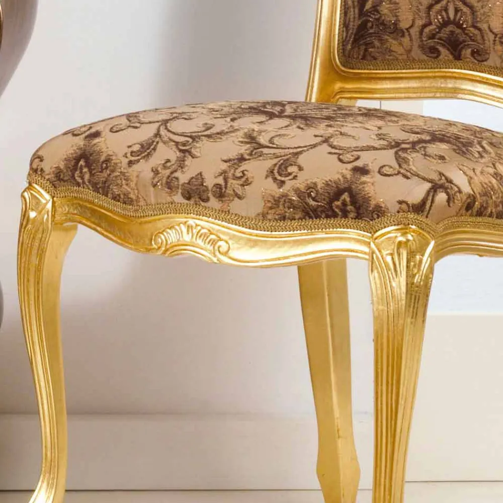 Viadurini Living Klassische Stühle-Neobarock Stuhl Velour aus Blattgold Bellini