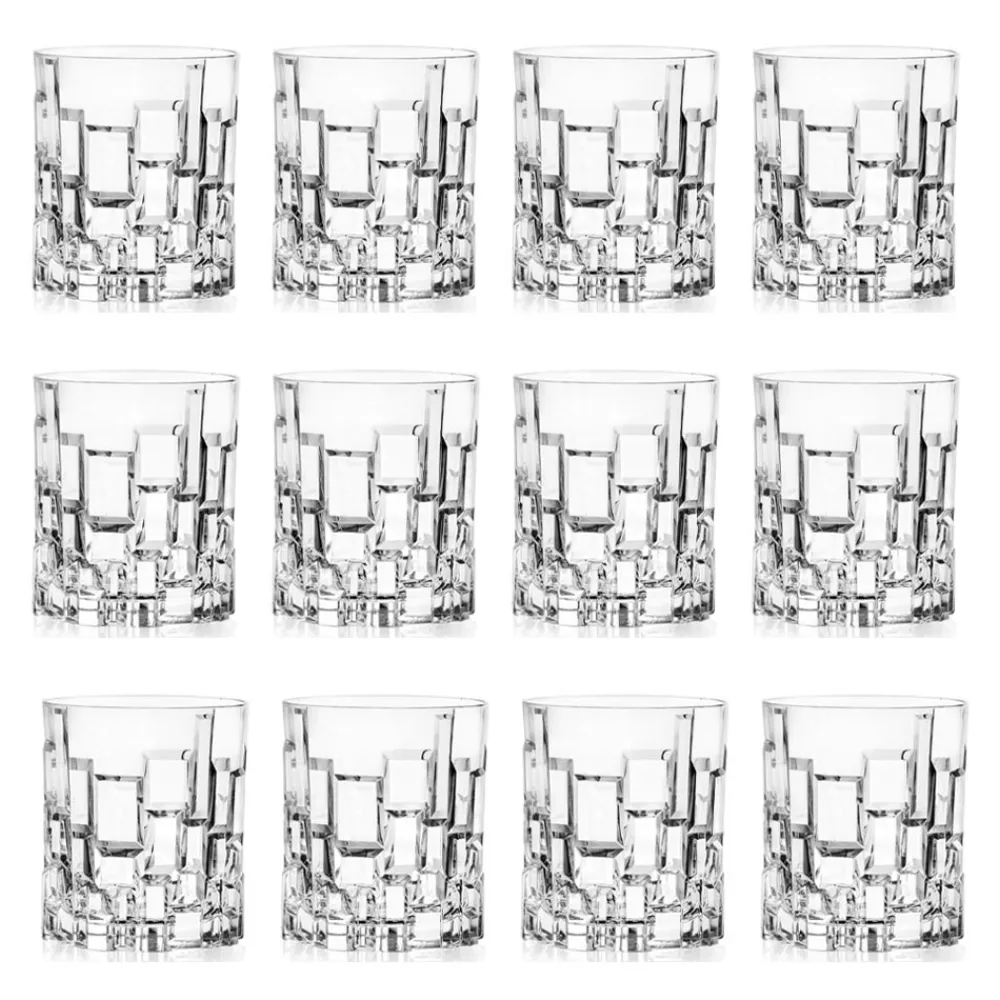 Viadurini Kitchen Italienisches Kristallgeschirr-Niedrige Trinkgläser aus verziertem Ökologischem Kristall 12 Stück - Catania