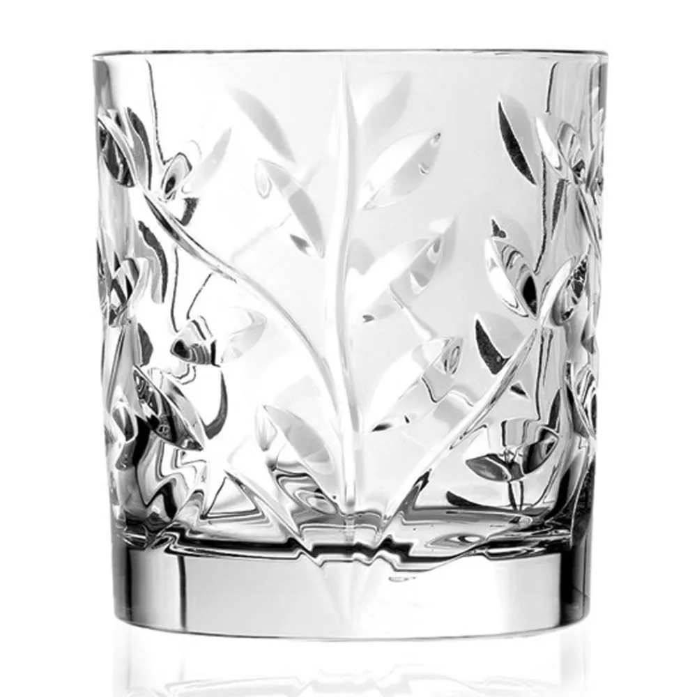 Viadurini Kitchen Italienisches Kristallgeschirr-Niedrige Trinkgläser in Eco Crystal Leaf Dekoration 12 Stück - Magnolio