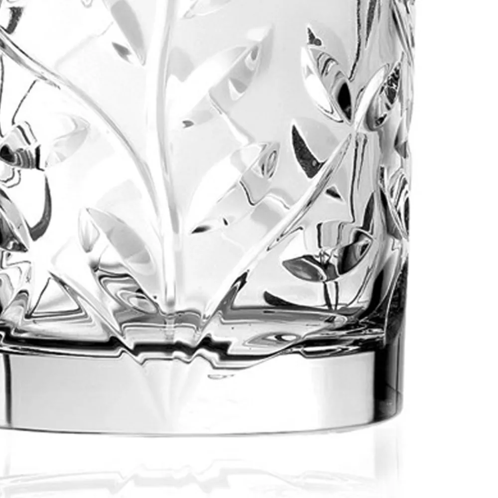 Viadurini Kitchen Italienisches Kristallgeschirr-Niedrige Trinkgläser in Eco Crystal Leaf Dekoration 12 Stück - Magnolio