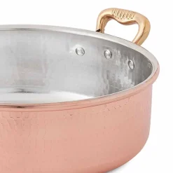 Viadurini Kitchen Kochgeschirr-Niedriger Bräter aus verzinntem Kupfer von Hand rund mit 2 Griffen 24 cm - Gianfranco