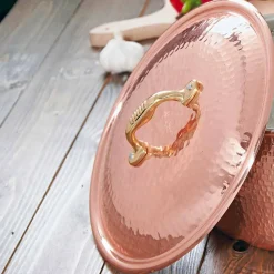 Viadurini Kitchen Kochgeschirr-Niedriger Bräter aus verzinntem Kupfer von Hand rund mit 2 Griffen 28 cm - Gianfranco