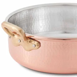 Viadurini Kitchen Kochgeschirr-Niedriger Bräter aus verzinntem Kupfer von Hand rund mit 2 Griffen 28 cm - Gianfranco