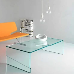 Viadurini Living Moderne Couchtische-Niedriger Couchtisch für Wohnzimmer aus transparentem Freischwingerglas - Rabatt