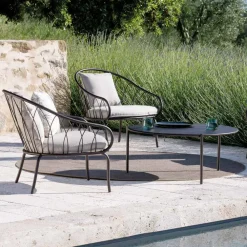 Viadurini in the Garden Metallsessel-Niedriger Gartensessel aus Metall und Kissen Made in Italy - Fontana