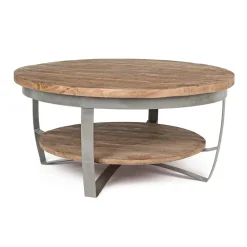 Viadurini Living Moderne Couchtische-Niedriger runder Wohnzimmer-Couchtisch aus Mangoholz und Stahl - Moncheri