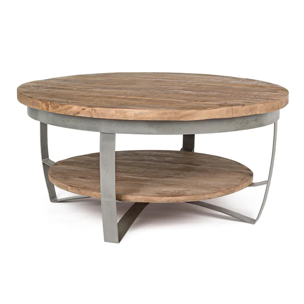 Viadurini Living Moderne Couchtische-Niedriger runder Wohnzimmer-Couchtisch aus Mangoholz und Stahl - Moncheri