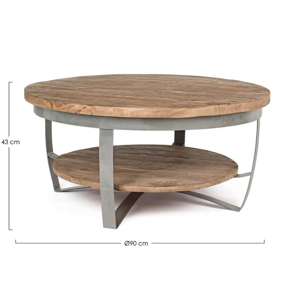 Viadurini Living Moderne Couchtische-Niedriger runder Wohnzimmer-Couchtisch aus Mangoholz und Stahl - Moncheri