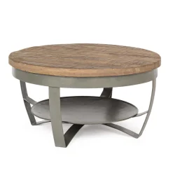 Viadurini Living Moderne Couchtische-Niedriger runder Wohnzimmer-Couchtisch aus Mangoholz und Stahl - Moncheri