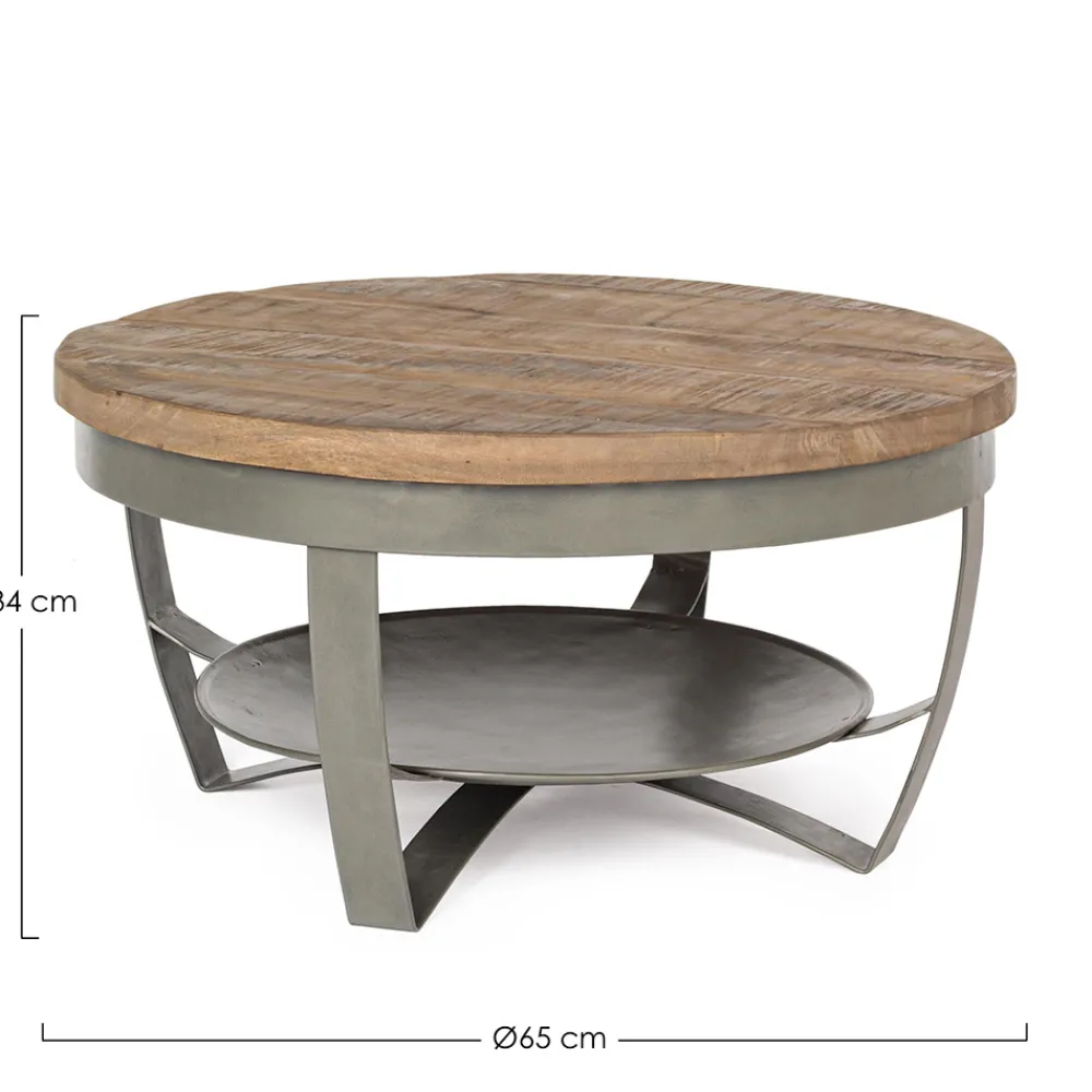 Viadurini Living Moderne Couchtische-Niedriger runder Wohnzimmer-Couchtisch aus Mangoholz und Stahl - Moncheri