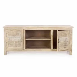 Viadurini Living Tv-Möbel-Niedriger Schrank aus Mangoholz mit handgefertigten Dekorationen von Homemotion - Zotto