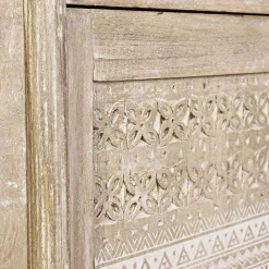 Viadurini Living Tv-Möbel-Niedriger Schrank aus Mangoholz mit handgefertigten Dekorationen von Homemotion - Zotto