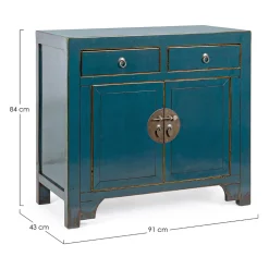 Viadurini Living Anrichte-Niedriges Sideboard mit 2 Türen und 2 Schubladen aus blauem Ulmenholz Homemotion - Konan