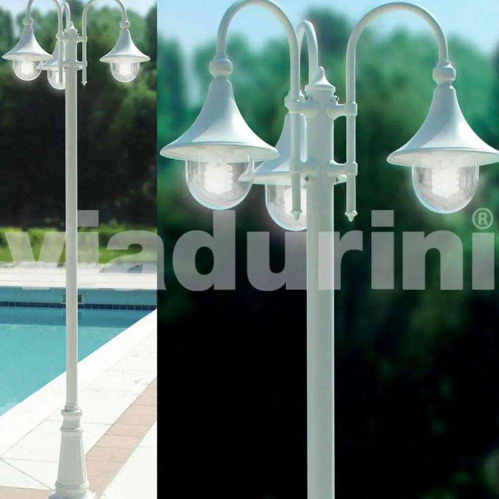 Viadurini Lighting Gartenlampion-Outdoor drei Lichter Laternenpfahl aus weißem Aluminium, made Italy, Anusca