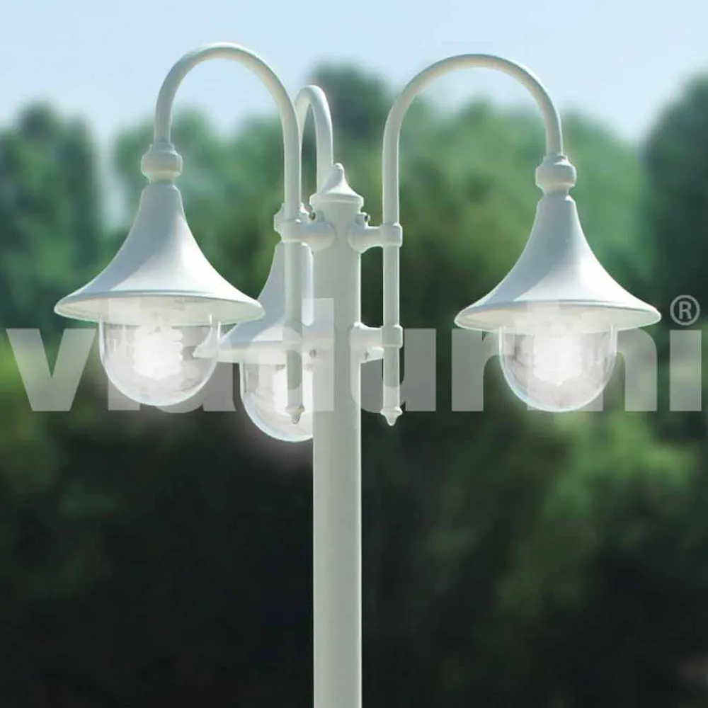 Viadurini Lighting Gartenlampion-Outdoor drei Lichter Laternenpfahl aus weißem Aluminium, made Italy, Anusca