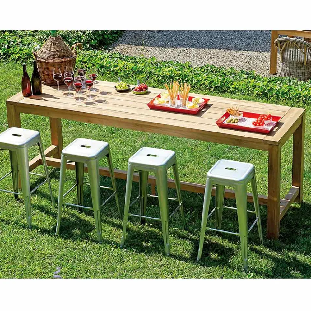 Viadurini in the Garden Bartheke Für Zuhause-Outdoor-Bartheke 250x70 cm aus recyceltem Teakholz - Ansicht