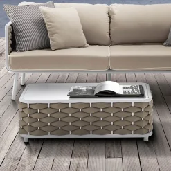 Viadurini in the Garden Garten Beistelltisch-Outdoor-Couchtisch aus Aluminium und handgewebtem Stoff - Reda